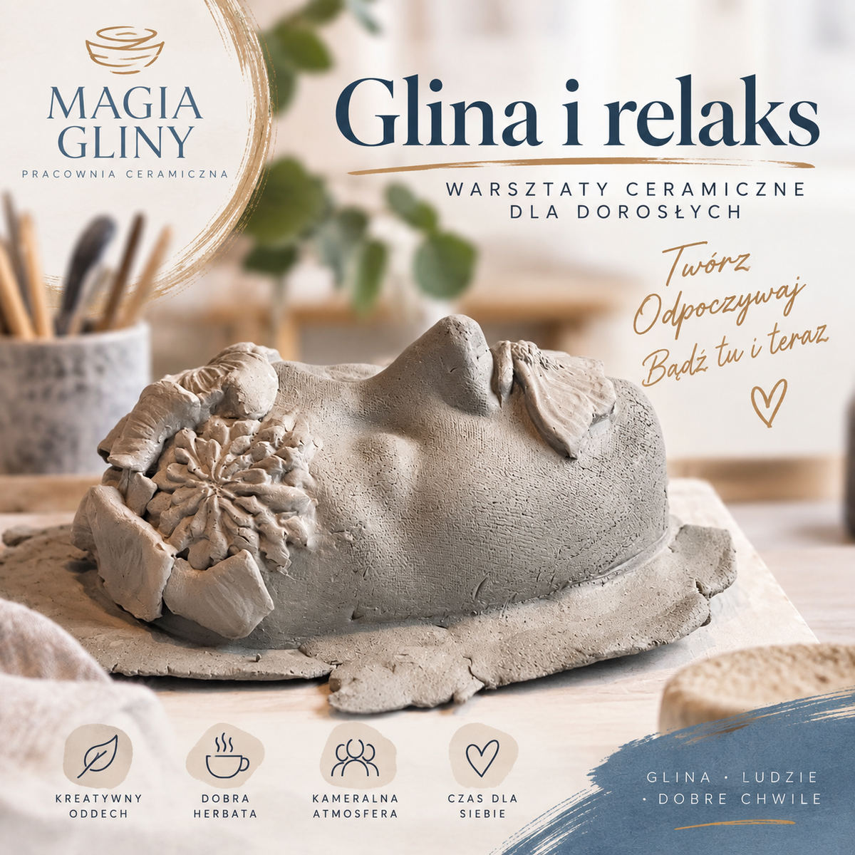 Clay & Relaxation for Adults. Tuesdays 6-8 PM, Wednesdays 10 AM - 12 PM