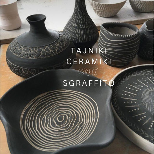 Sgraffito czyli  barwienie i rzeźbienie w glinie dużego talerza oraz czarki 9.07